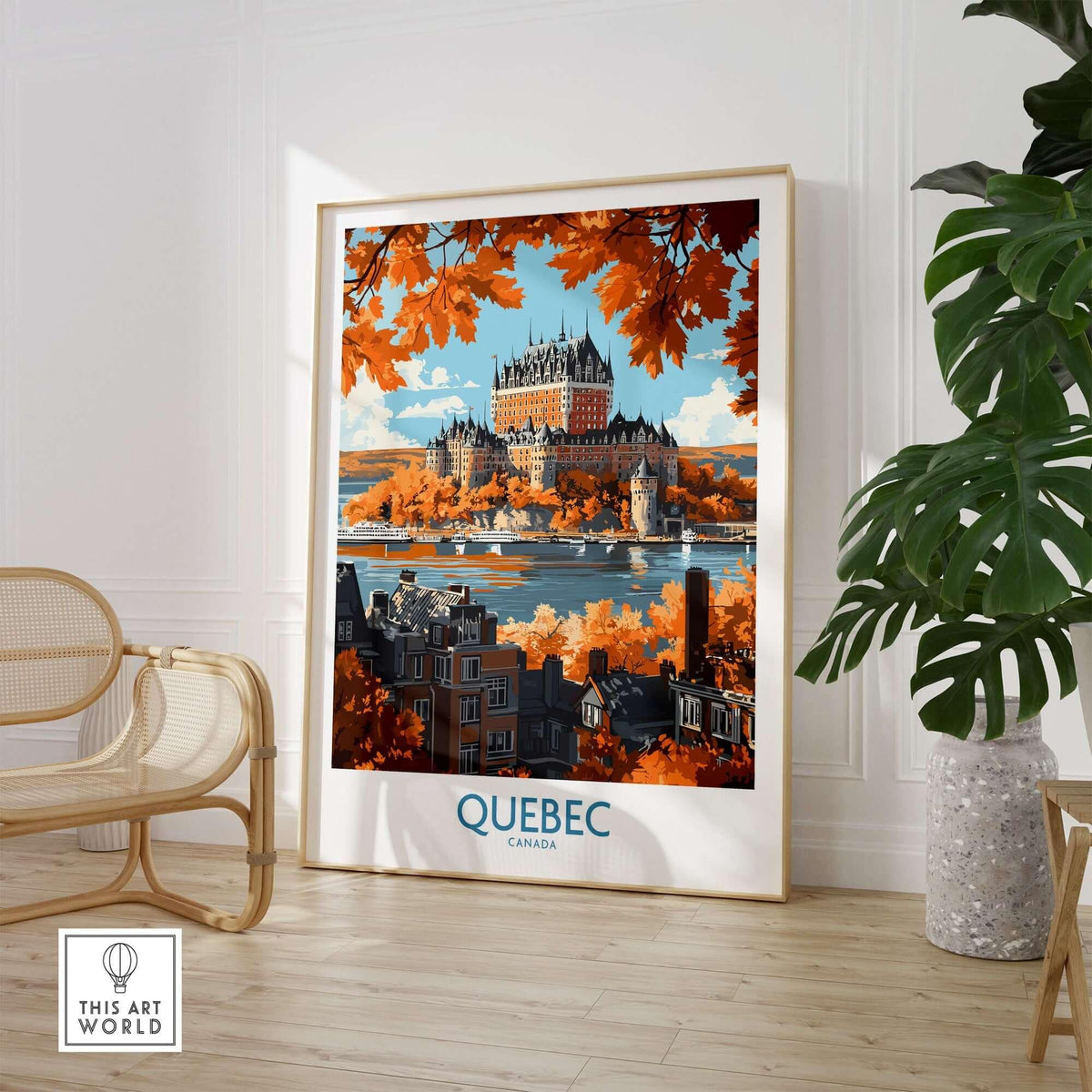 Quebec Wall Art Print - Château Frontenac displayed in a stylish interior with autumn colors.