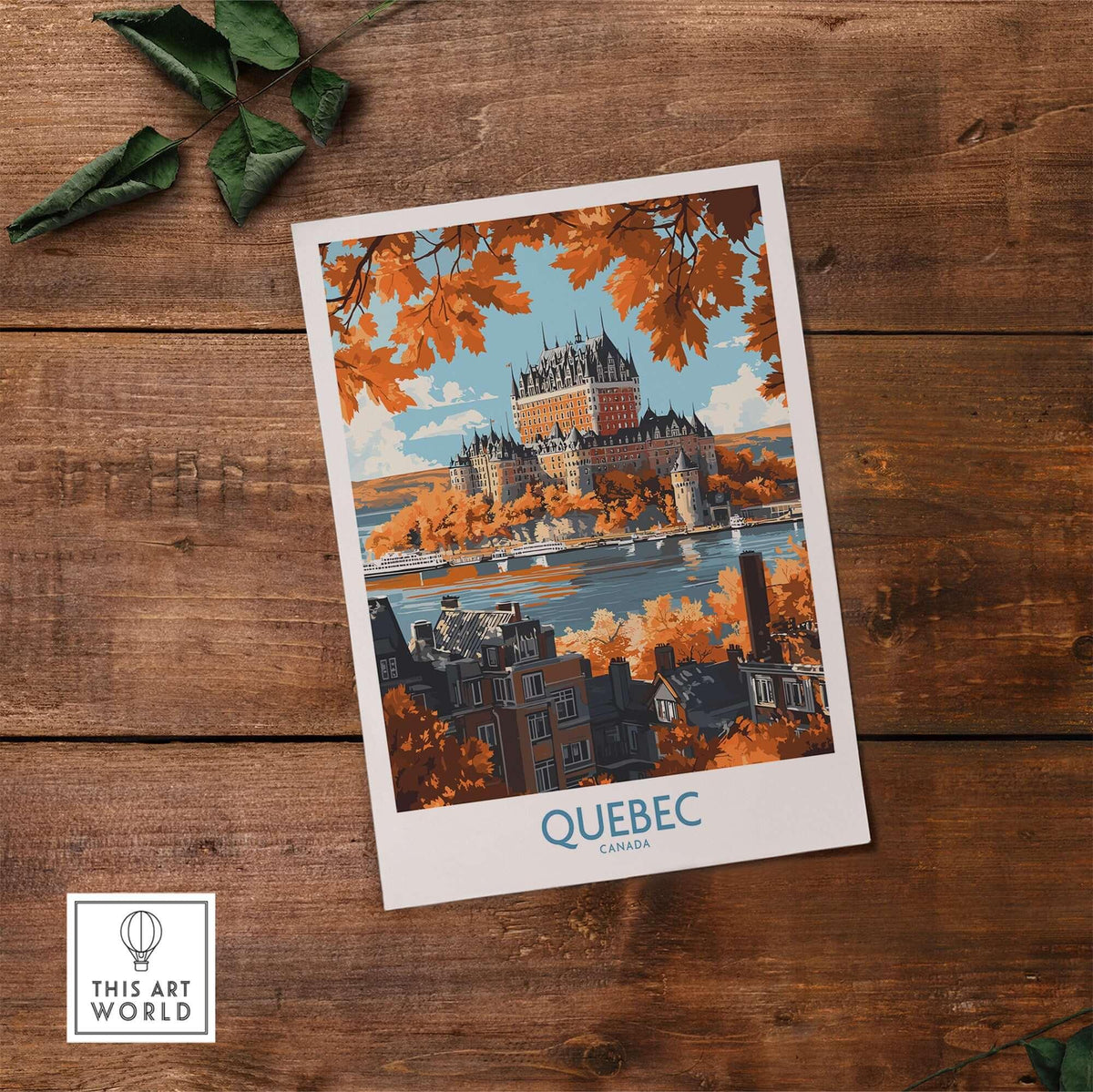 Quebec Wall Art Print - Château Frontenac featuring vibrant autumn colors, showcasing the iconic hotel in a scenic view.