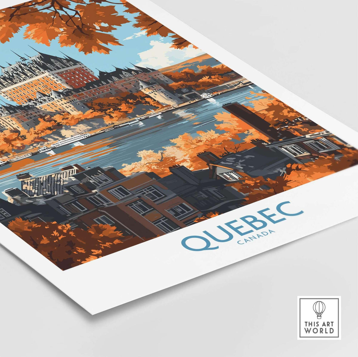 Quebec Wall Art Print - Château Frontenac featuring fall foliage and historic architecture in Quebec.