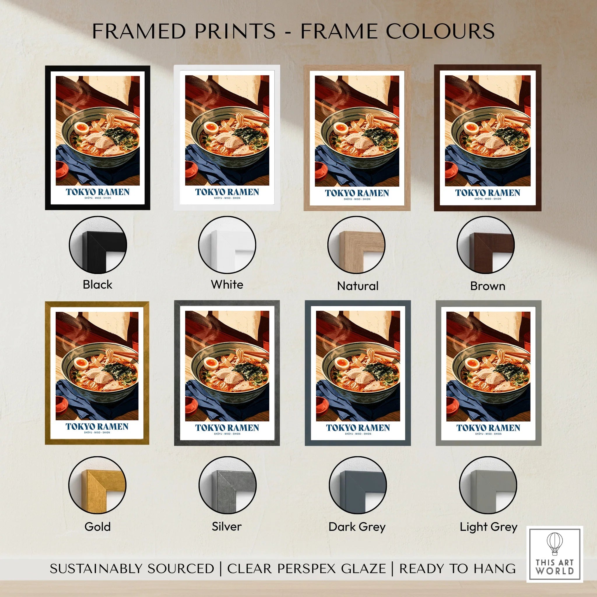 Tokyo Ramen Japanese Kitchen Wall Art - framed print colour options