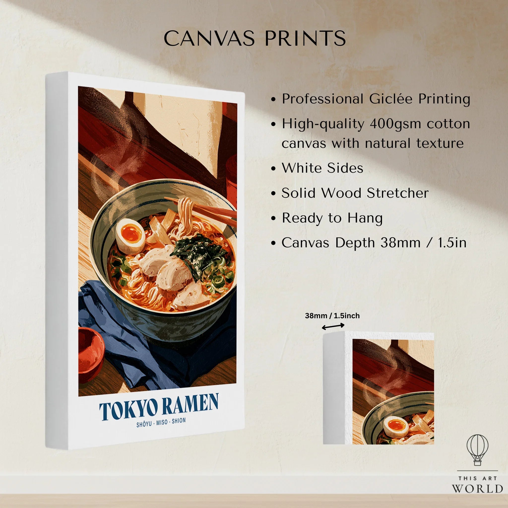 Tokyo Ramen Japanese Kitchen Wall Art - canvas print stretched cotton canvas details