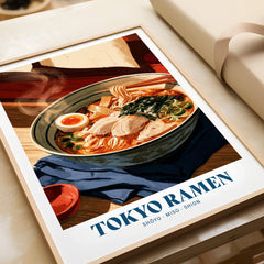 Tokyo Ramen Japanese Kitchen Wall Art - framed art print closeup gift unwrapped natural frame
