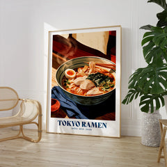 Tokyo Ramen Japanese Kitchen Wall Art - large framed print room setting chair plant