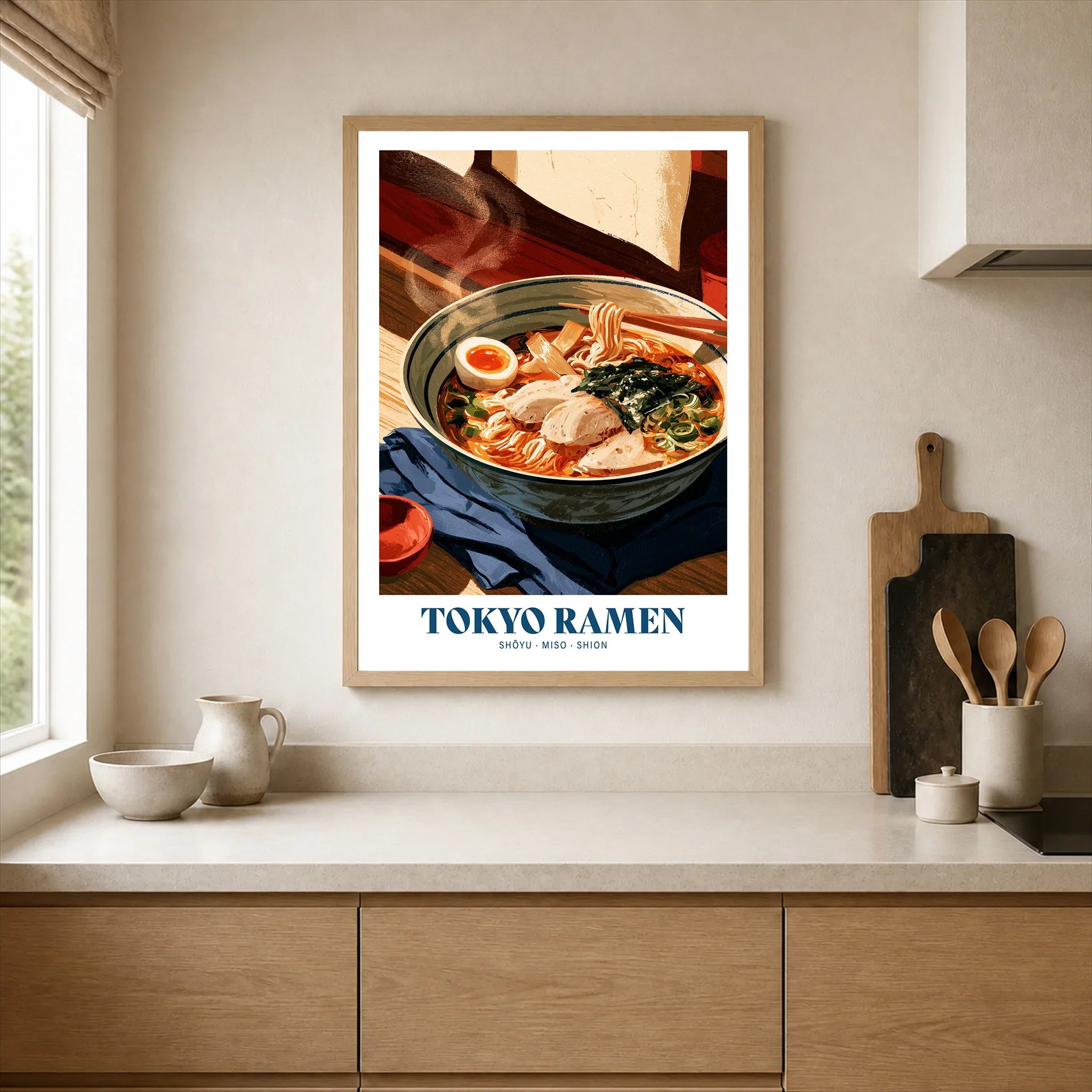 Tokyo Ramen Japanese Kitchen Wall Art - neutral kitchen single frame mockup This Art World