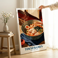 Tokyo Ramen Japanese Kitchen Wall Art - canvas print mirror edge hand holding room setting