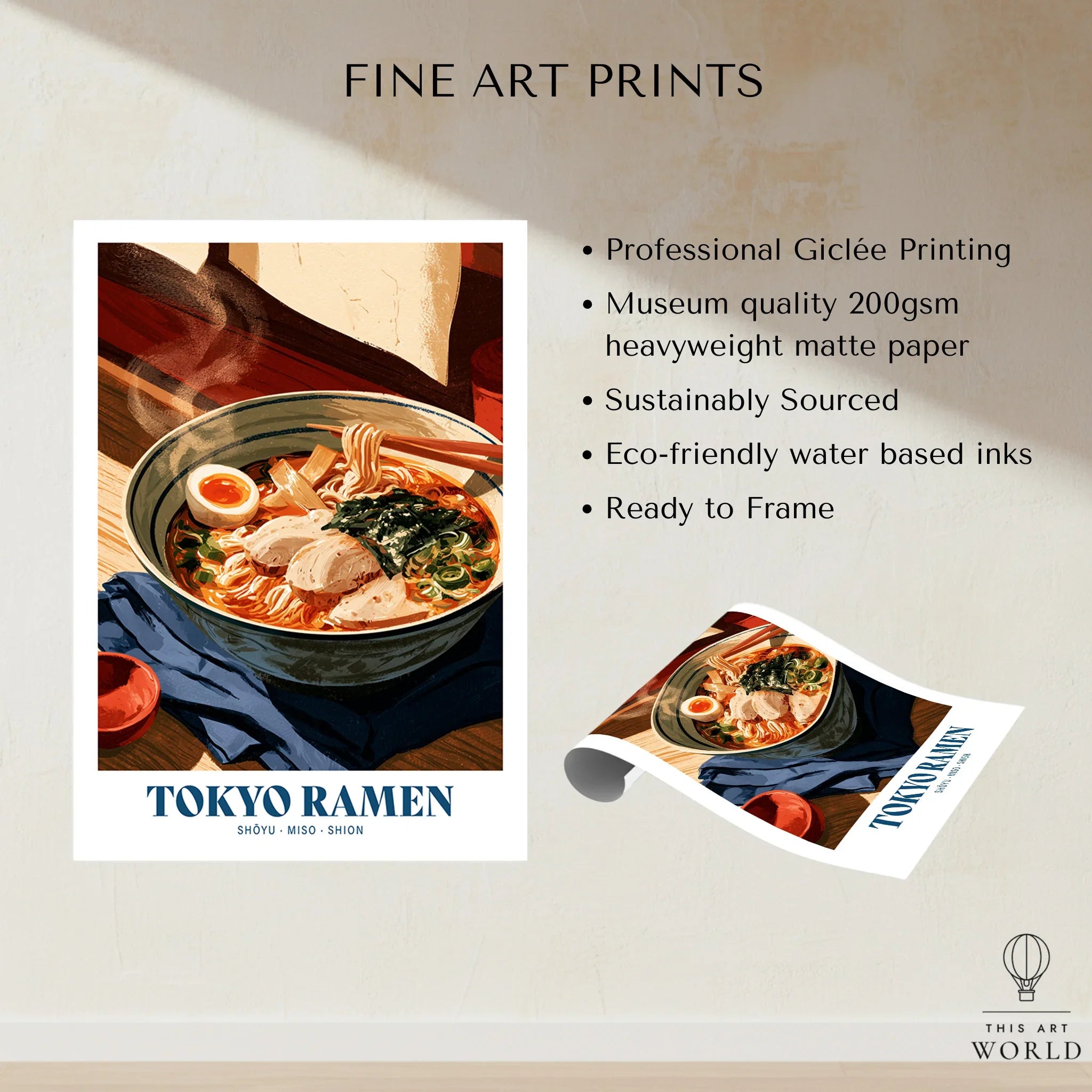 Tokyo Ramen Japanese Kitchen Wall Art - fine art print unframed quality details