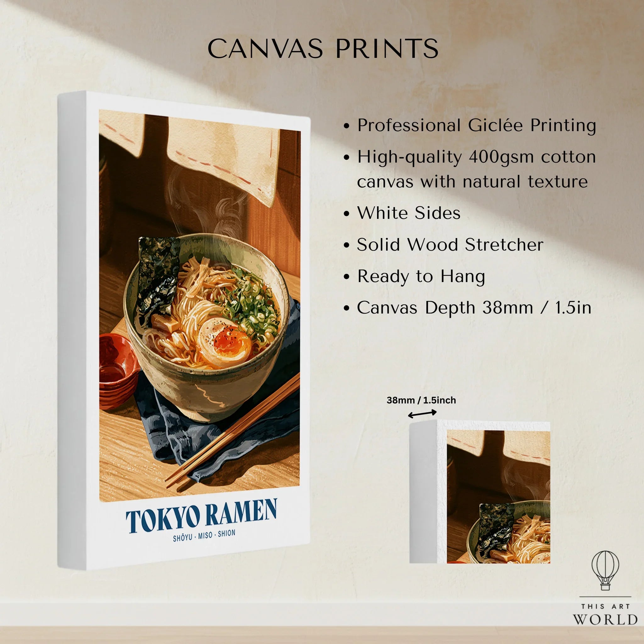 Japanese Ramen Kitchen Wall Art - canvas print stretched cotton canvas details