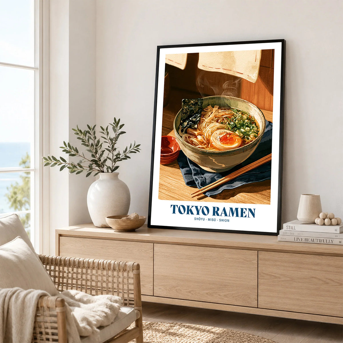 Japanese Ramen Kitchen Wall Art - framed artwork living room lifestyle setting