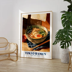 Japanese Ramen Kitchen Wall Art - large framed print room setting chair plant