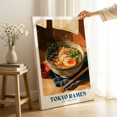 Japanese Ramen Kitchen Wall Art - canvas print mirror edge hand holding room setting
