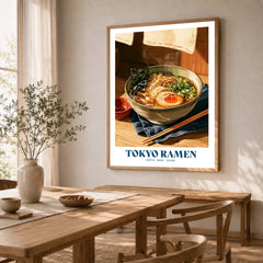 Japanese Ramen Kitchen Wall Art - dining room framed print natural wood frame mockup ThisArtWorld