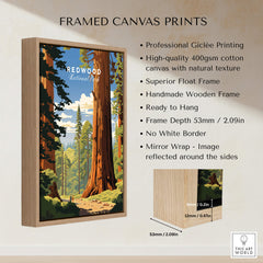 Redwood National Park Poster framed canvas print showcasing majestic redwoods and professional giclée printing details.