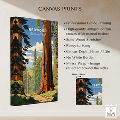 Redwood National Park Poster showcasing professional giclée printing on high-quality canvas with natural texture.