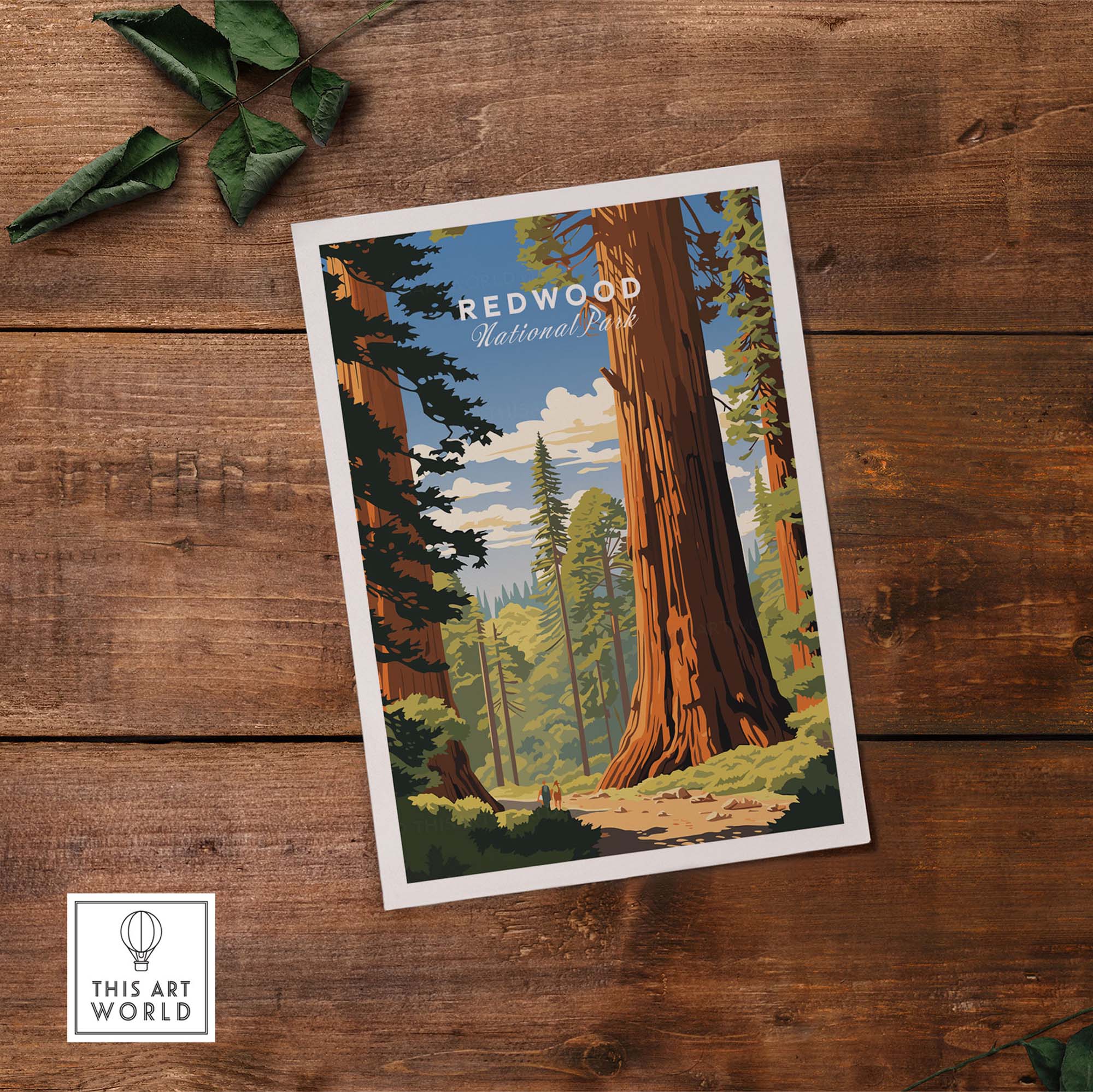 Redwood National Park Poster featuring majestic redwoods and scenic landscape in vibrant colors on premium paper.