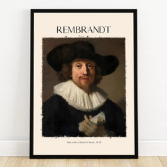 Framed Rembrandt art print of Man with a Sheet of Music, 1633, classic wall decor