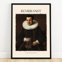 Framed Rembrandt wall art print featuring 'An Old Lady with a Book' portrait, classic decor