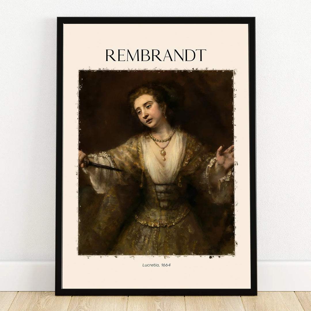Framed Rembrandt Lucretia 1664 art print, classical woman portrait wall decor