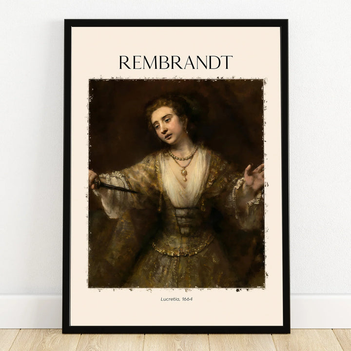 Framed Rembrandt Lucretia 1664 art print, classical woman portrait wall decor