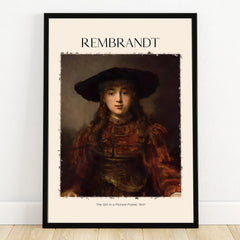 Framed Rembrandt art print of The Girl in a Picture Frame, classic portrait wall decor
