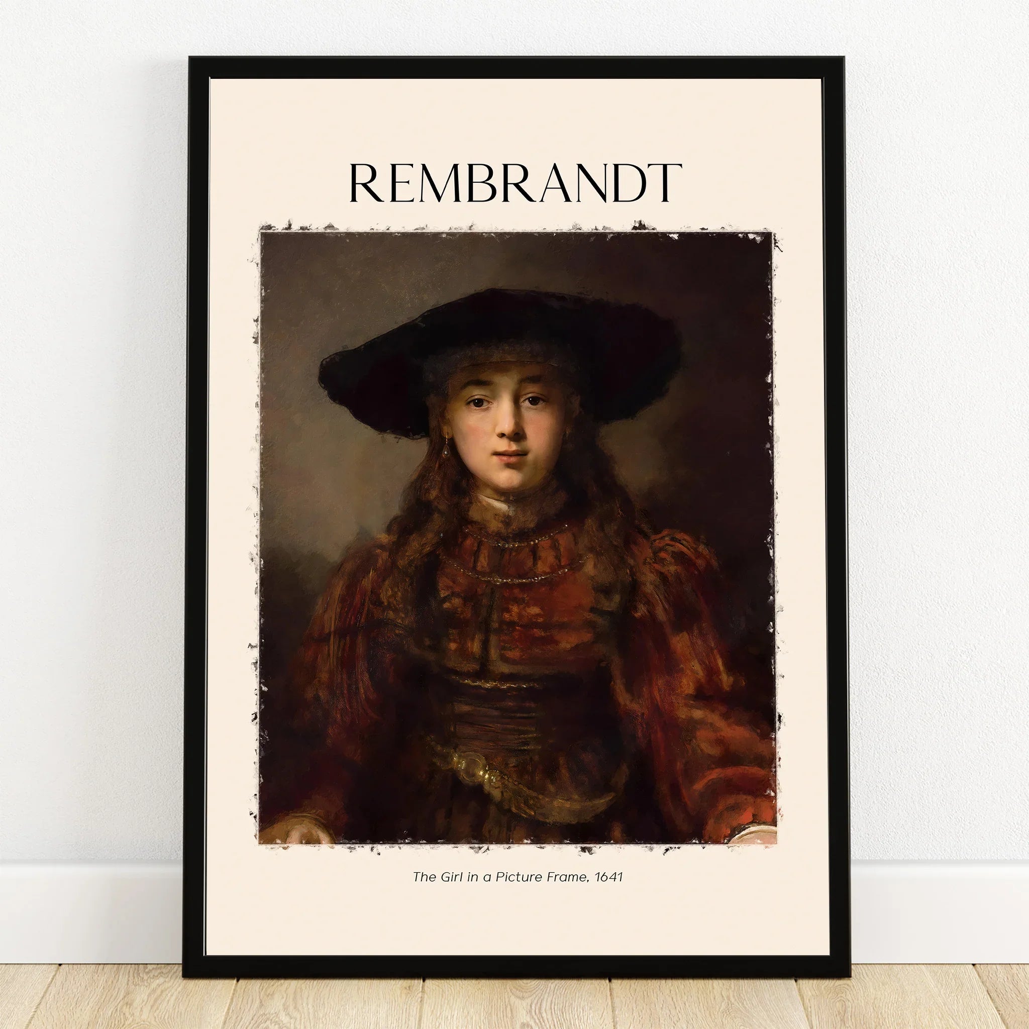 Framed Rembrandt art print of The Girl in a Picture Frame, classic portrait wall decor