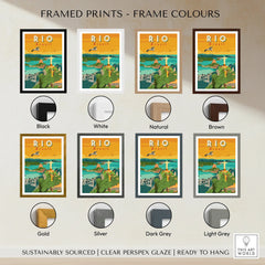 Rio Brazil travel poster in various frame colors for home decor