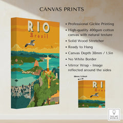 Rio Brazil travel poster canvas print with Christ the Redeemer and city skyline