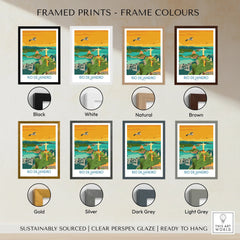 Rio de Janeiro travel poster in eight frame colors: black, white, natural, brown, gold, silver, dark grey, light grey