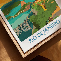 Rio de Janeiro Brazil travel poster art with city skyline, mountains, and ocean, perfect for wall decor
