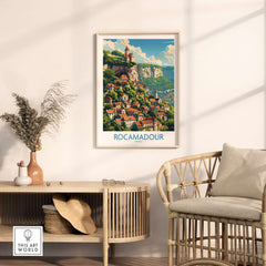 Rocamadour wall art print showcasing the picturesque town in France, enhancing home decor with European charm.