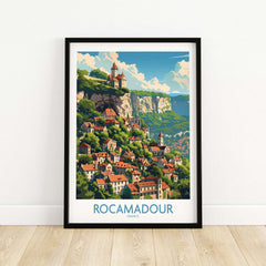 Rocamadour Wall Art print showcasing the scenic cityscape of Rocamadour, France, framed for elegant home decor.