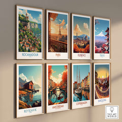 Rocamadour Wall Art print showcasing the picturesque city of Rocamadour and other famous destinations for stylish home decor.