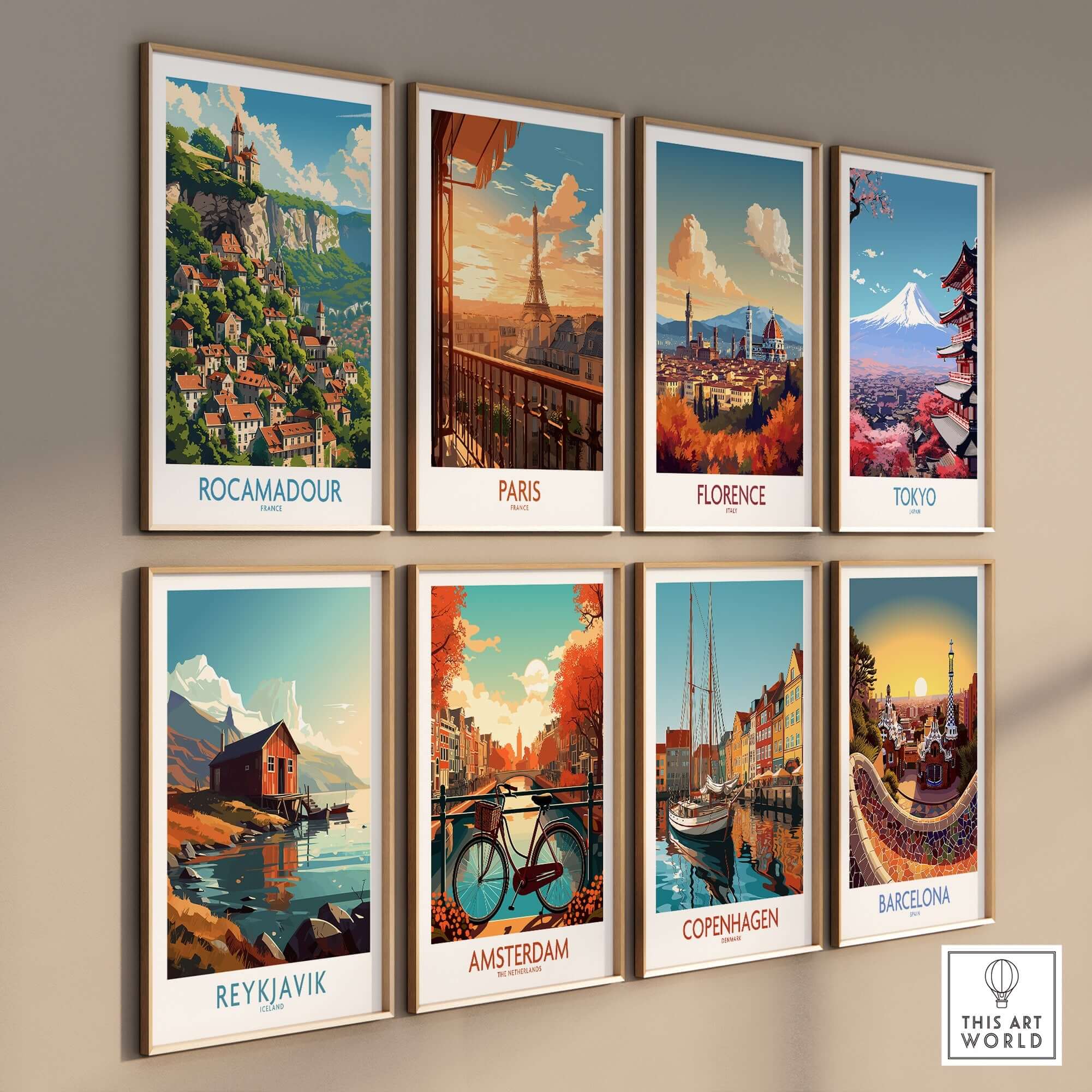 Rocamadour Wall Art print showcasing the picturesque city of Rocamadour and other famous destinations for stylish home decor.