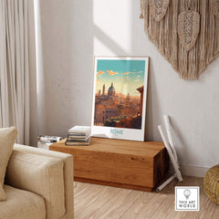 Beautiful Rome Poster displayed in a cozy living room, capturing the essence of Italy's stunning architecture.