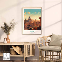 Stunning Rome poster featuring a sunset view of the city, perfect for wall decor and capturing Italian beauty.