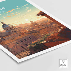 Rome Print depicting a beautiful sunset view of Rome, perfect for commemorating travels to the Eternal City.