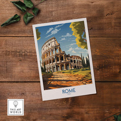 Rome print featuring the Colosseum, showcasing Italy's iconic architecture in a vibrant, artistic style. Perfect home decor.