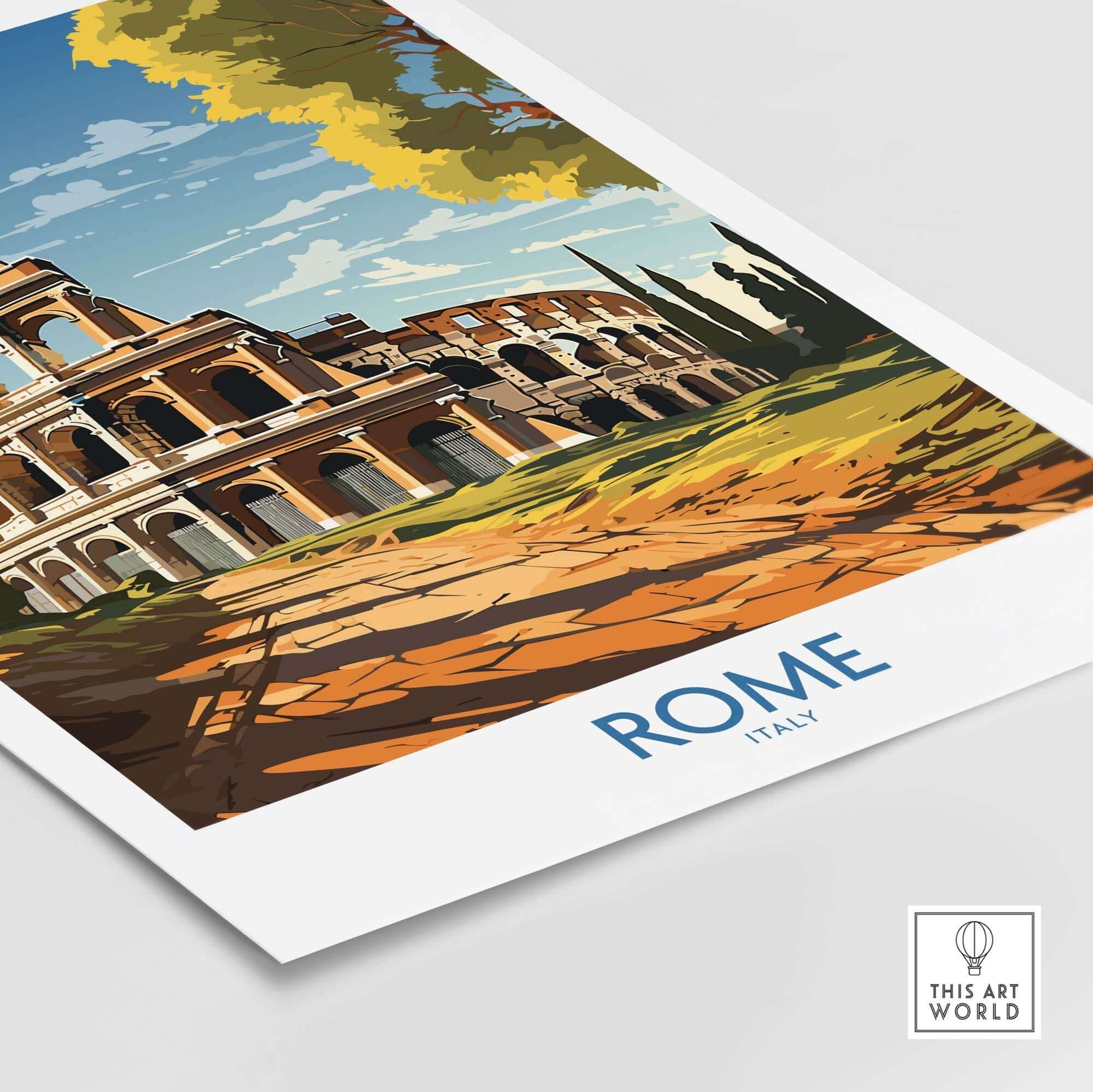Rome print featuring the iconic Colosseum, a vibrant reminder of Italy's rich history and culture.