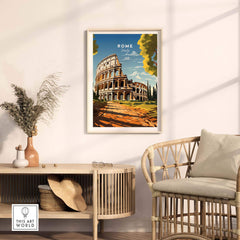 Rome Wall Art featuring a modern print of the Colosseum in a stylish home setting.