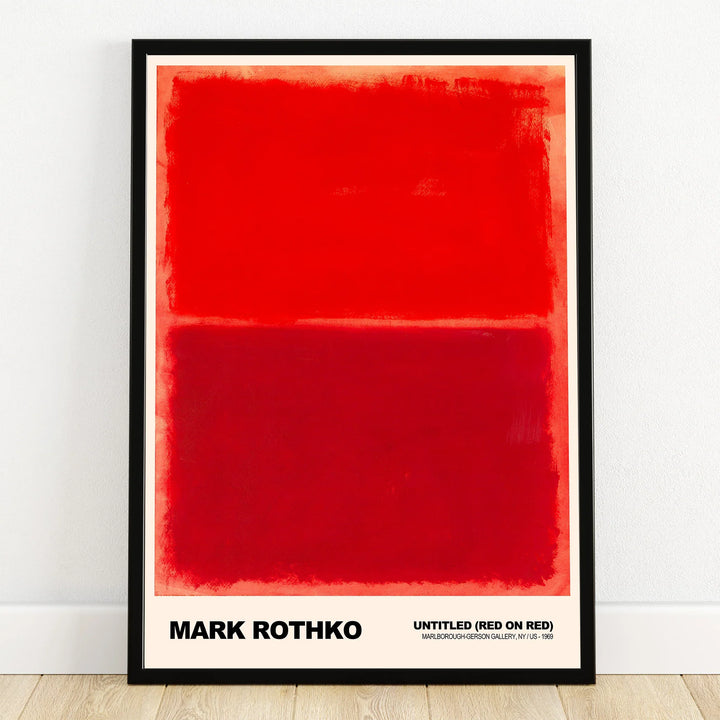 Framed abstract red wall art print featuring bold color blocks, modern home decor