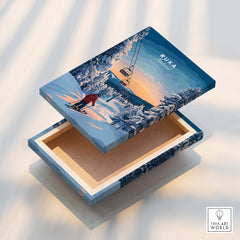 Ruka Finland Ski Poster - Nordic Winter Wall Art, Snowscape Print featuring a serene winter landscape and skier.