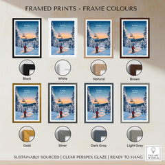 Ruka Finland Ski Poster - Nordic Winter Wall Art, Snowscape Print framed in various colours, showcased in a stylish arrangement.