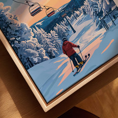 Ruka Finland Ski Poster - Nordic Winter Wall Art, Snowscape Print featuring a skier on a snowy slope.