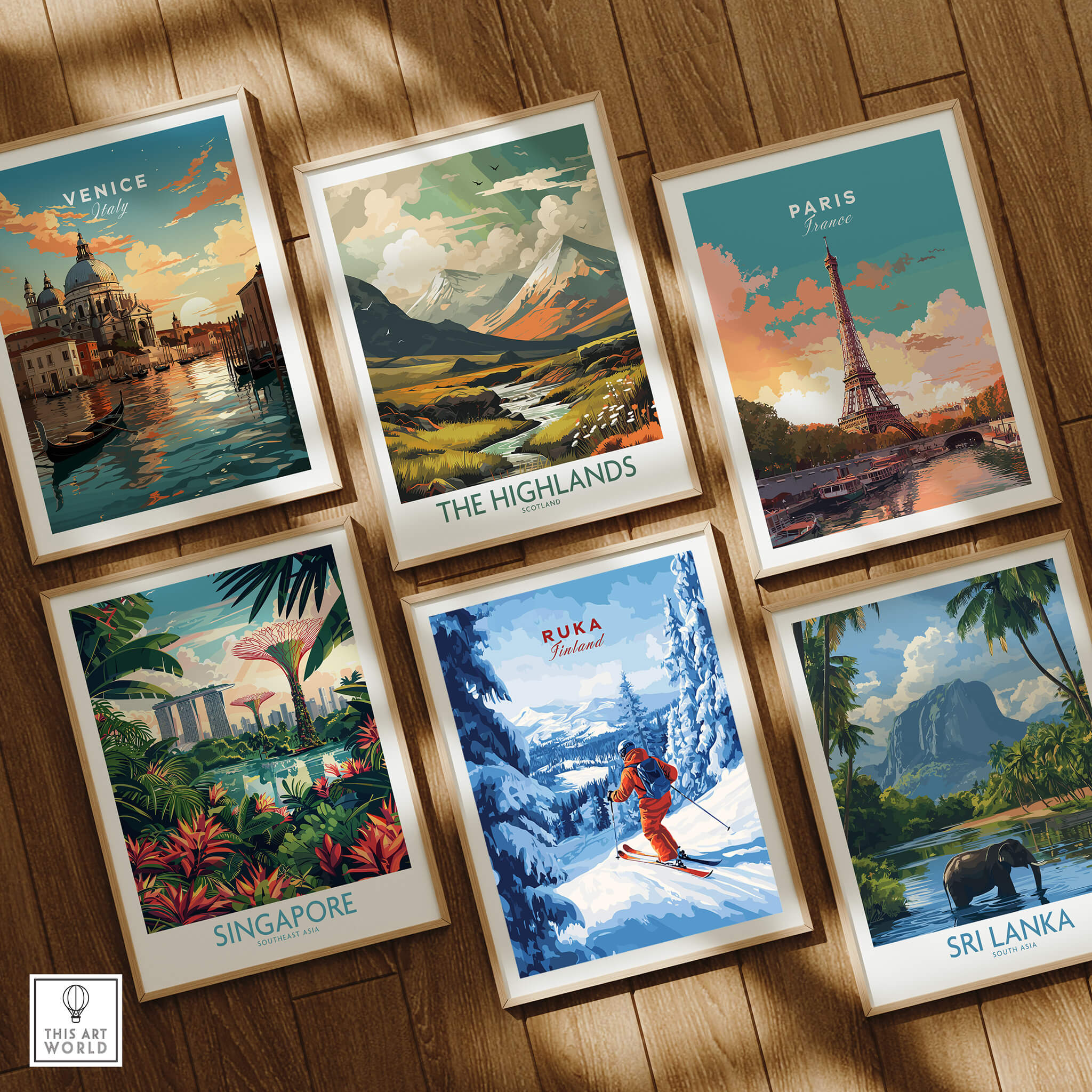 Finland Ski Run Poster - Ruka Snowy Peaks Art Print, Nordic Travel Decor displayed among travel posters.