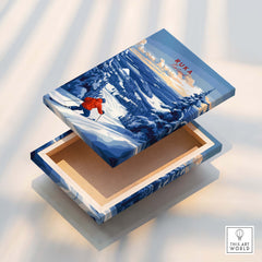 Lapland Ski Landscape Art - Ruka Finland Print, Winter Sports Scene decorative box featuring a skier in a snowy landscape.