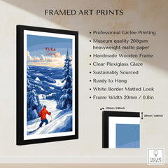 Lapland Ski Landscape Art - Ruka Finland Print, Winter Sports Scene framed print showcasing a snowy landscape with skier.
