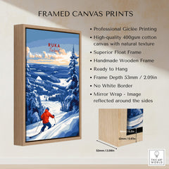 Lapland Ski Landscape Art - Ruka Finland Print, Winter Sports Scene framed canvas print features ski scene detail.