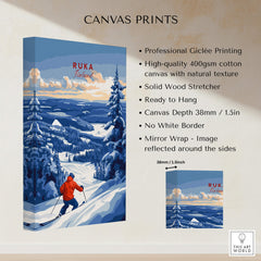 Lapland Ski Landscape Art - Ruka Finland Print, Winter Sports Scene featuring skier in snowy landscape.