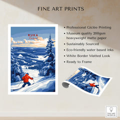 Lapland Ski Landscape Art - Ruka Finland Print, Winter Sports Scene with professional Giclée printing details.
