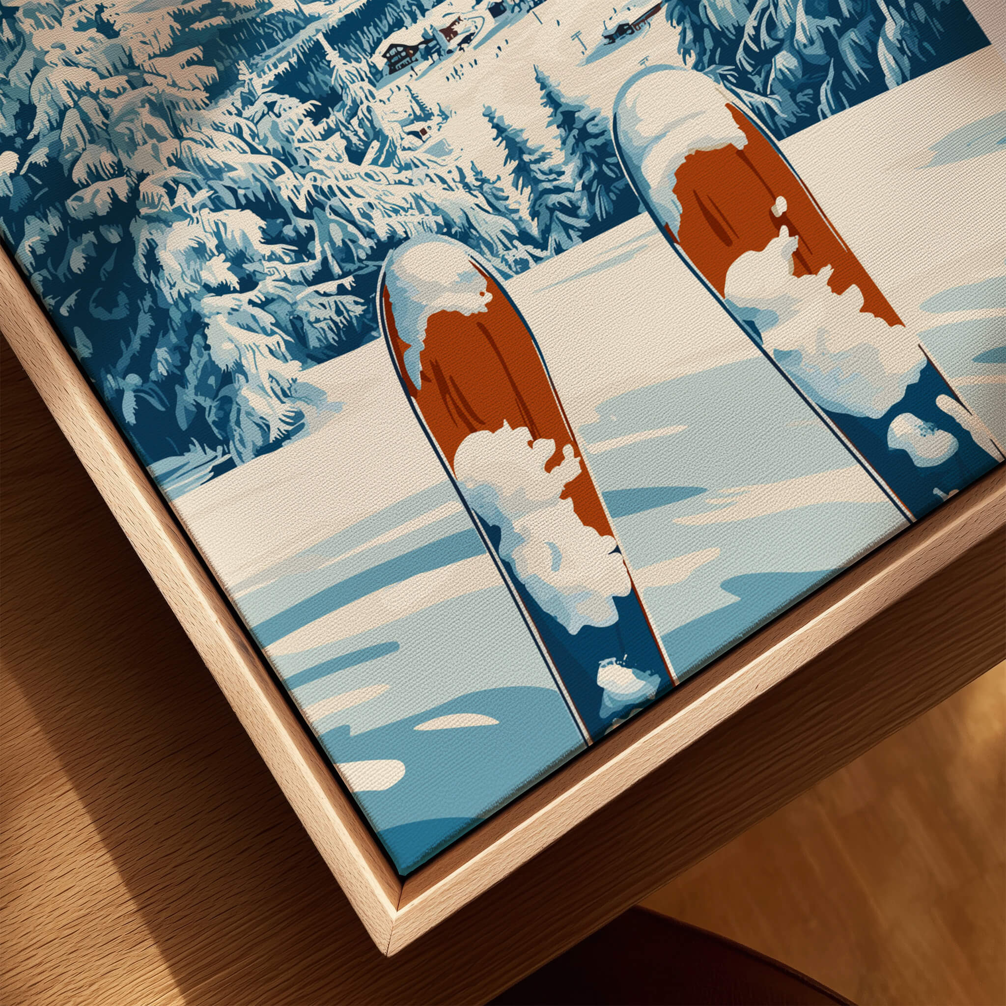 Ruka Ski Poster featuring snowy skis against a winter landscape, perfect for ski enthusiasts and nature lovers.