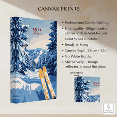Ruka Ski Trail Print - Finland Slopes Poster, Snow-Covered Forest Wall Art with professional Giclée printing details.
